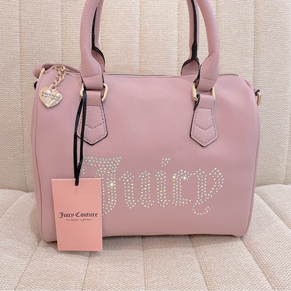 NEW Juicy Couture Pink Dusty Blush Be Classic Satchel Bag with Rhinestone Logo - Picture 4 of 7